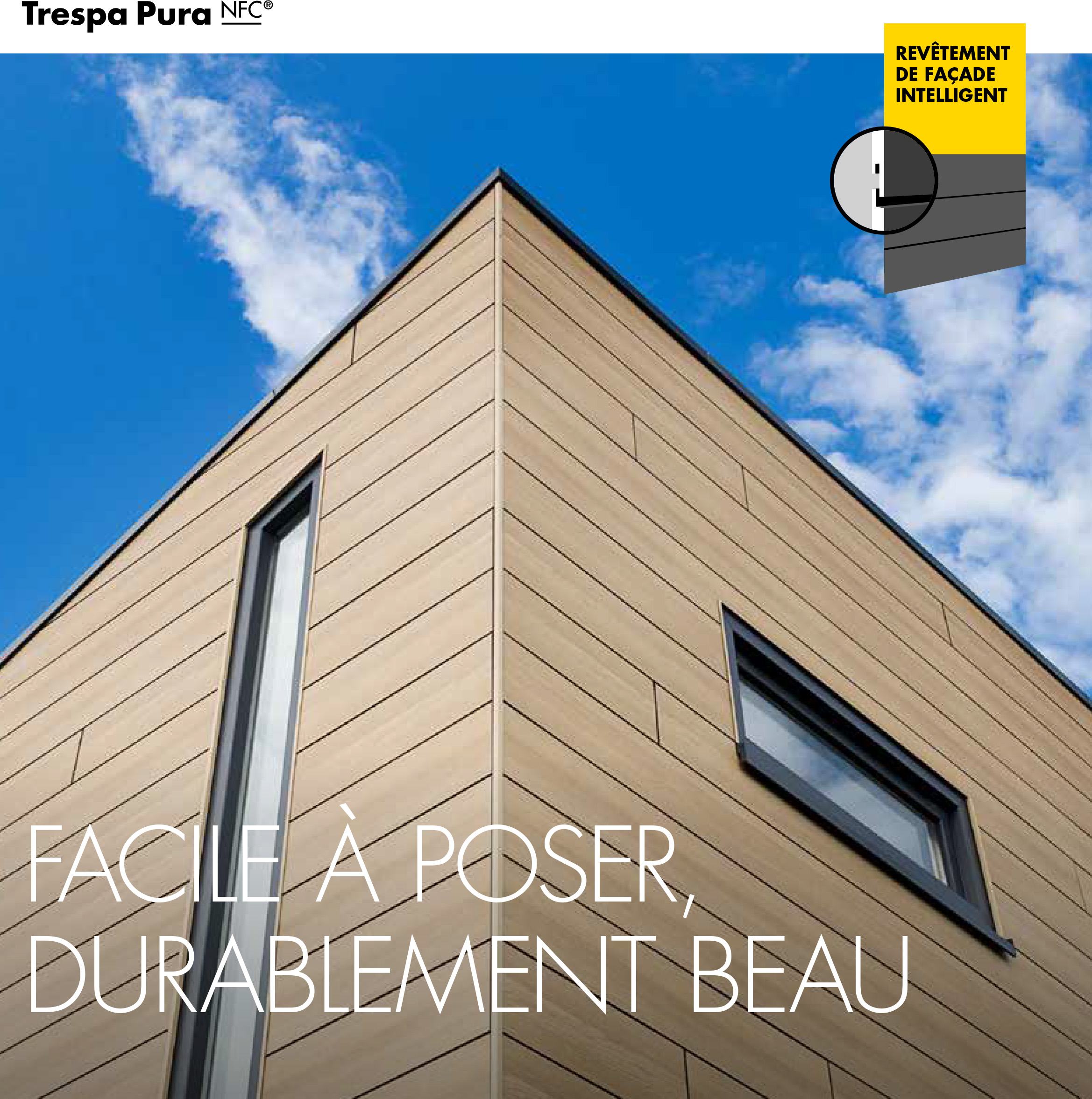 Façade d'un édifice en clins à emboîtements en bois composite de la gamme PURA® NFC de chez Trespa®